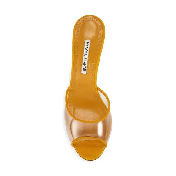 Manolo Blahnik Jadifa 70MM PVC & Suede Mules Size 37.5 (7.5) $775